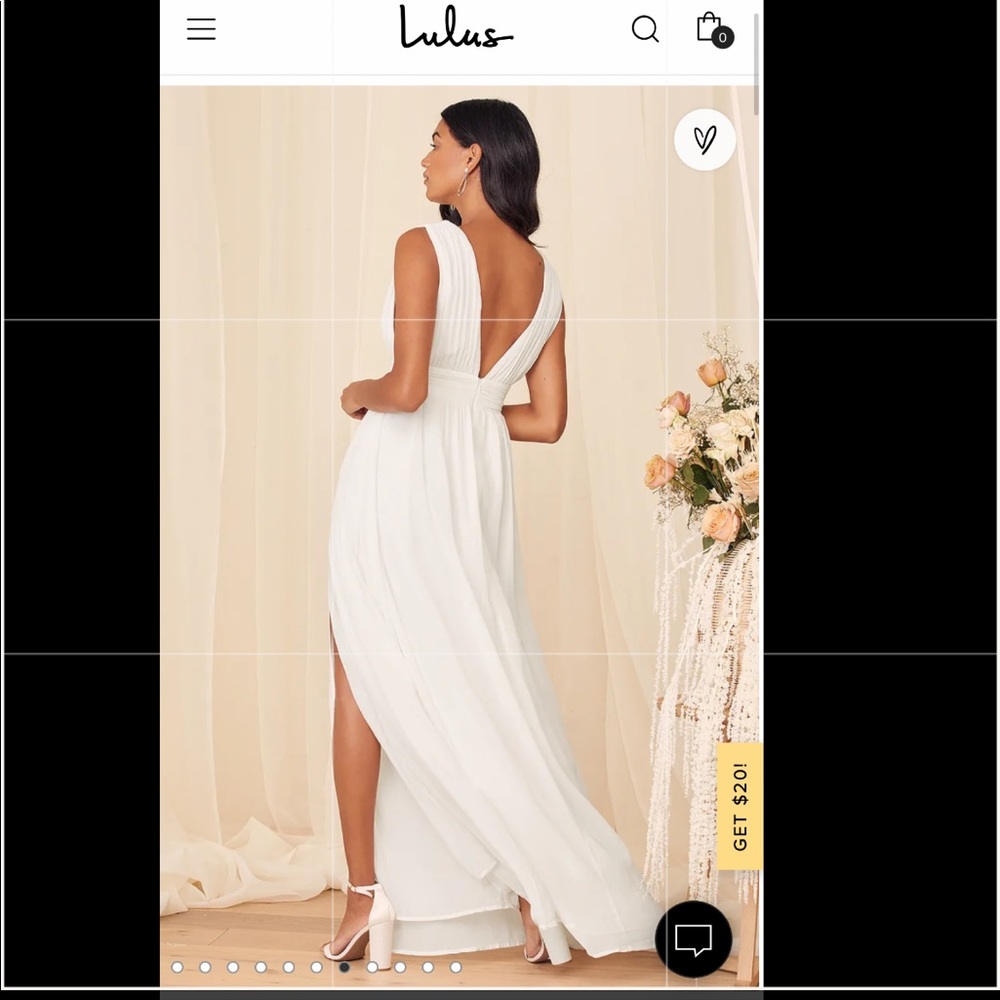 Lulus Heavenly Hues White Maxi Dress, V-neck and back, banded waist